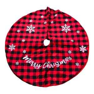 NWOT Plaid Merry Christmas Tree Skirt Home Decor Holiday Red Round Felt Fabric